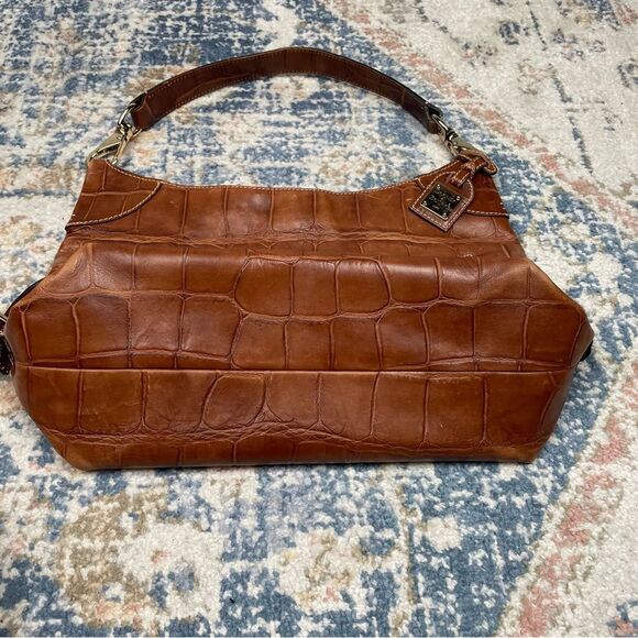 Dooney and Bourke Leather Cinzia Bag Crocodile Embossed Hobo Style Bag Brown - Picture 4 of 12